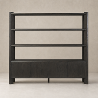 Zuma Wide Bookshelf in Smoked Black Oak with spacious shelves and sleek design.