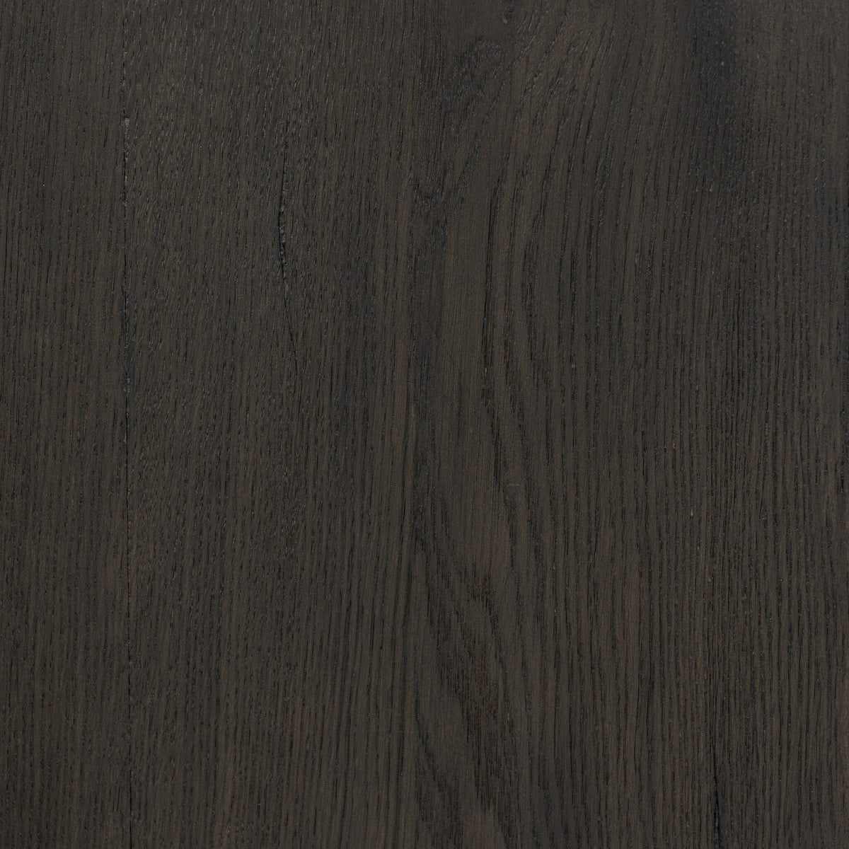 Close-up of the smoked black oak finish of the Zuma Wide Bookshelf.