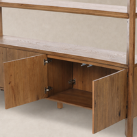 Zuma Wide Bookshelf in Worn Oak featuring stylish double doors and spacious shelves.