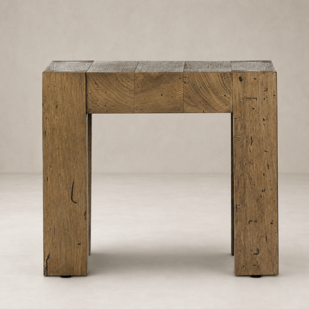 Brisa End Table with textured wood finish and sturdy rectangular shape.