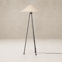 Matte black floor lamp with a conical shade and elegant tripod base.