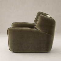 Allora Swivel Chair in Monte Olive with plush, curvy design and soft texture.