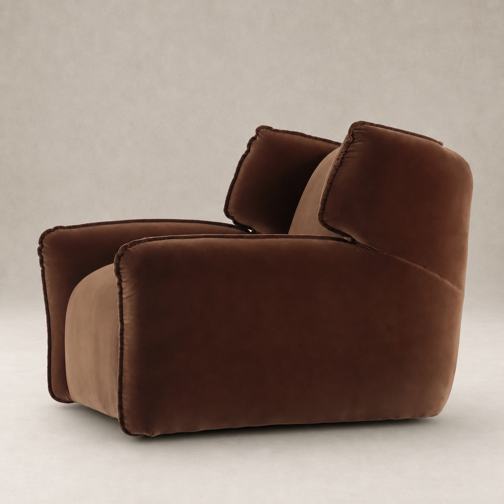 Allora Swivel Chair in Surrey Ochre with plush, rounded design and soft fabric finish.