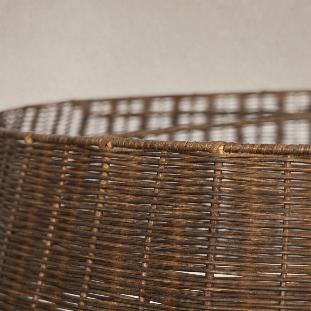 Close-up of the Harrow Chandelier in jet black with intricate woven detailing.