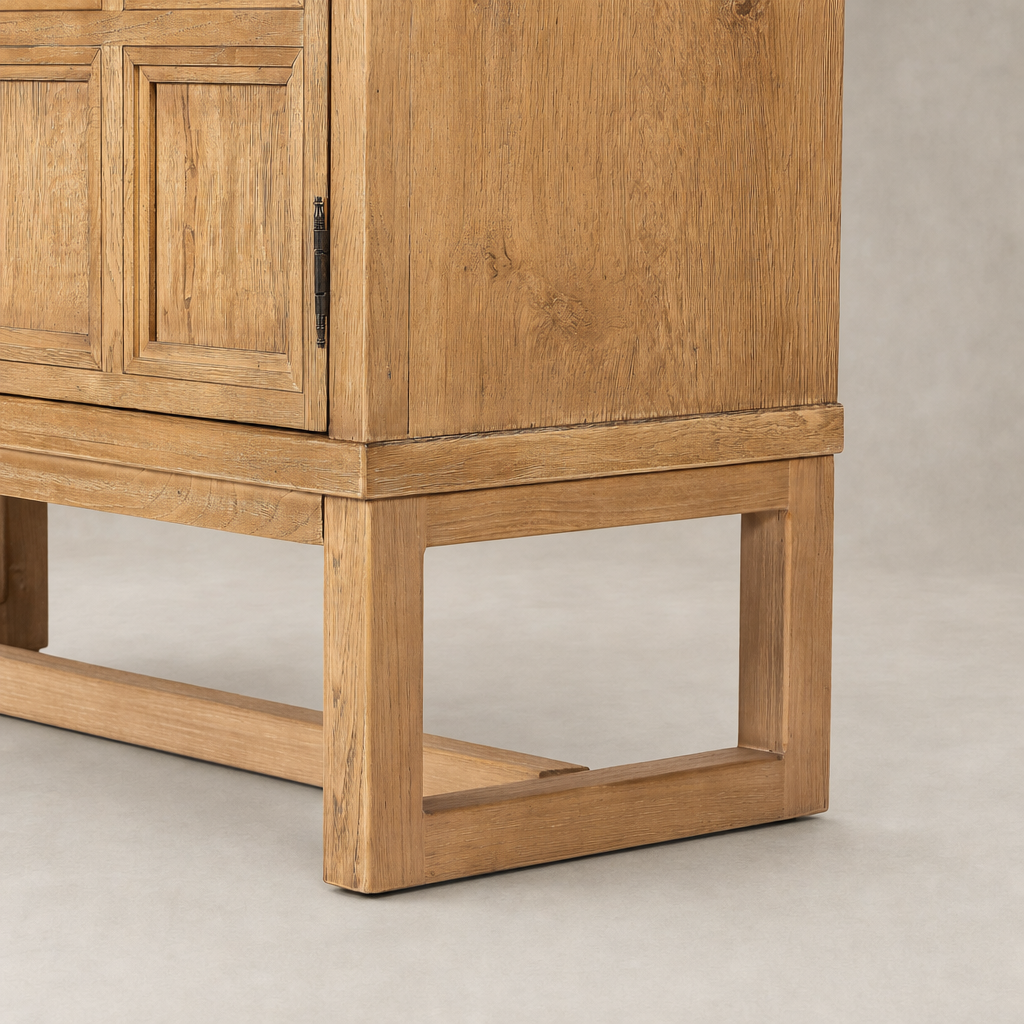 Samara Small Cabinet in Worn Oak featuring a simple design and sturdy legs.