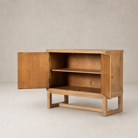 Samara Small Cabinet in worn oak with open doors showcasing its spacious interior.