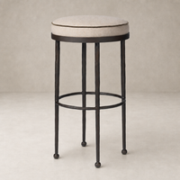 Jasper Bar + Counter Stool featuring Alcala Taupe upholstered seat and sturdy black metal legs.