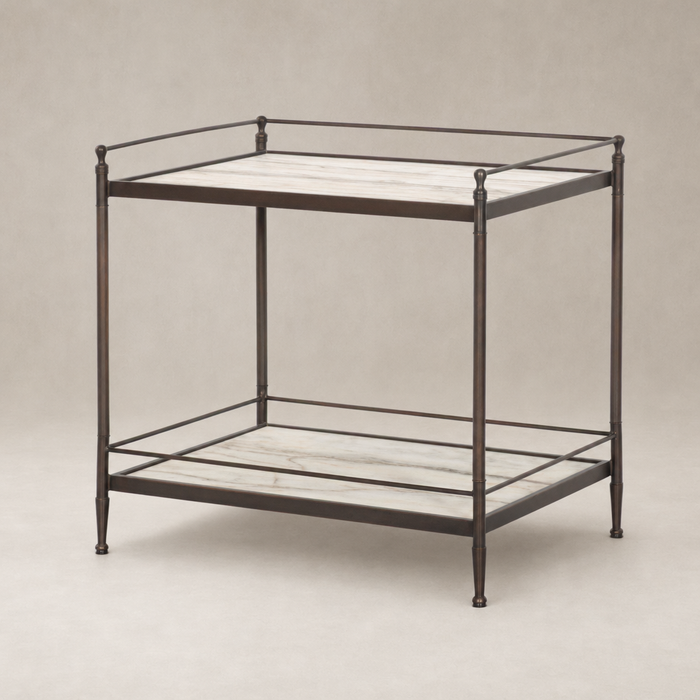 Soren Nightstand features elegant marble top and sturdy metal frame.