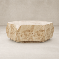 Light Burl Selena Coffee Table with unique octagonal shape and textured surface.
