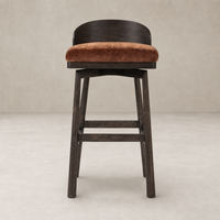 Quito Swivel Bar + Counter Stool in Altair Sienna with a plush seat and sleek wood legs.