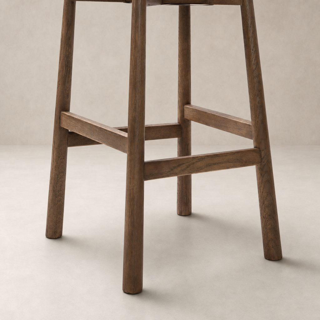 Quito Swivel Bar + Counter Stool in Thames Cream with a sturdy wooden frame.