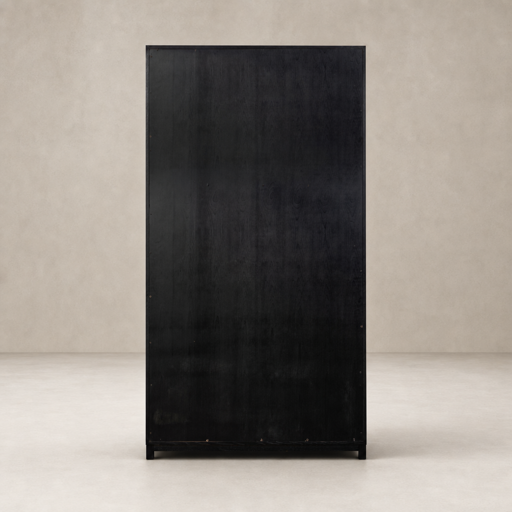 Osaka Bookcase in drifted matte black with a sleek, minimalist design and sturdy construction.