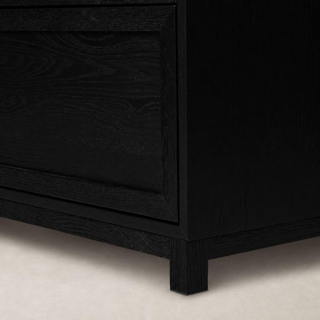 Osaka Bookcase featuring drifted matte black finish with clean lines and textured surface.