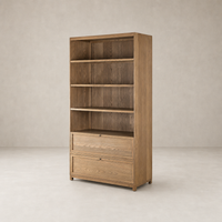 Osaka Bookcase in drifted oak solid features five open shelves and two spacious drawers.