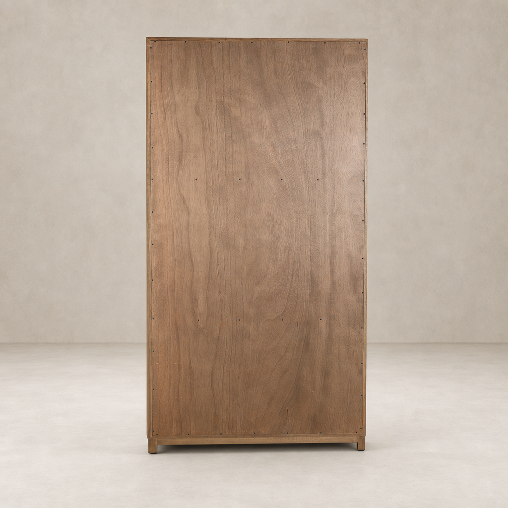 Osaka Bookcase in Drifted Oak Solid with a smooth, natural wood finish.
