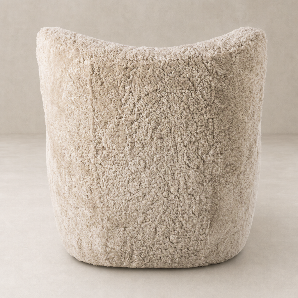 Beige shearling Elodie Chair showcasing a soft, textured back design.