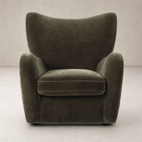 Elodie Chair in Monte Olive, featuring a curvy silhouette and plush upholstery.