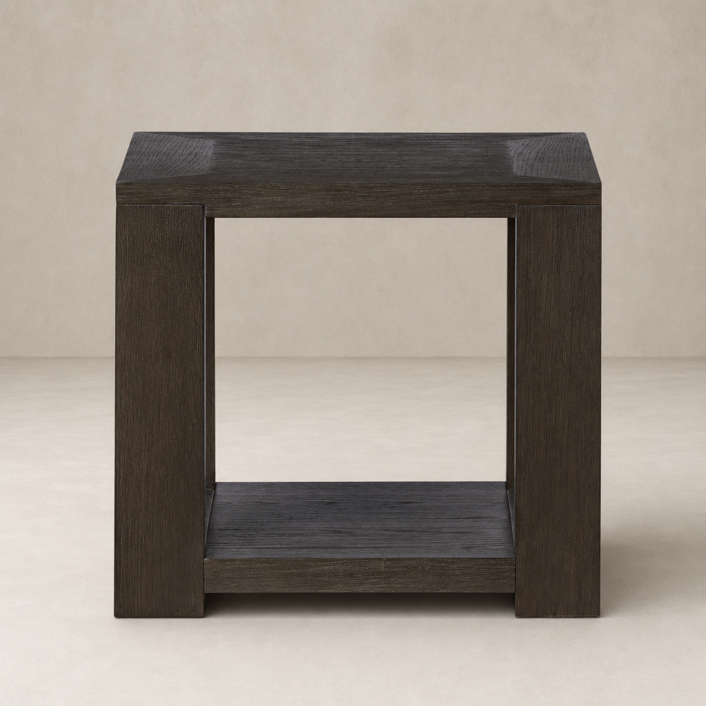 Sturdy Otis End Table in dark wood with clean lines and a shelf.