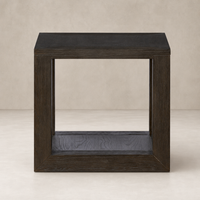 Otis End Table in dark-stained wood, featuring a modern square design with an open space.