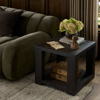 Stylish Otis End Table in dark finish, featuring open storage and sleek design.
