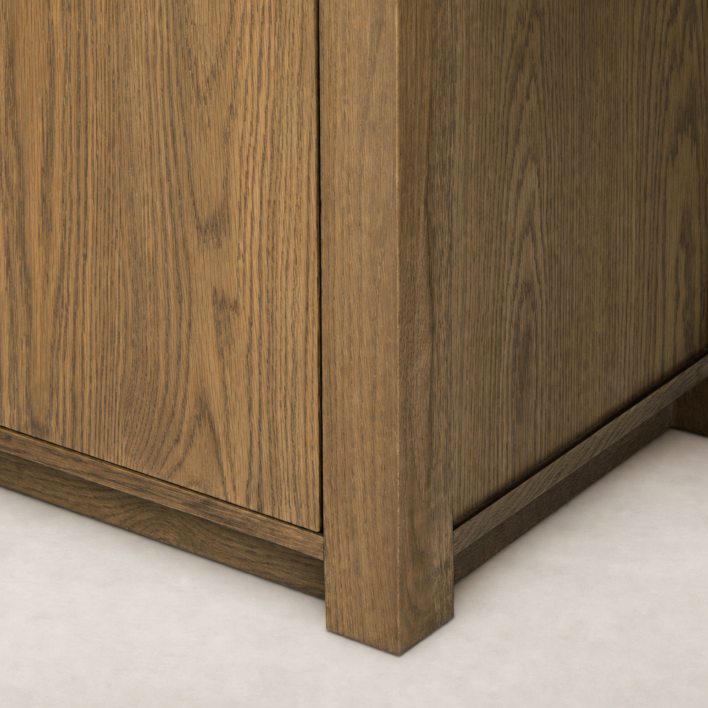 Close-up of the Odessa Bookcase featuring warm natural oak finish and clean lines.