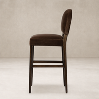 Corinne Bar + Counter Stool in Sapphire Coco with plush seating and tapered legs.