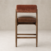 Fern Bar + Counter Stool in Altair Sienna with plush backrest and sturdy wooden frame.