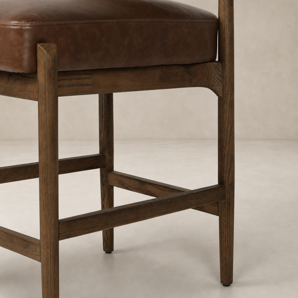 Fern Bar + Counter Stool with Altair Sienna cushion and sturdy wooden frame.