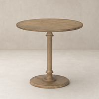 Barlow End Table featuring a round wooden top and sturdy pedestal base.