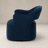 Amira Swivel Chair in Henry Navy showcases a sleek, modern design with plush fabric.