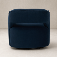 Amira Swivel Chair in Henry Navy with a plush, rounded design and sleek finish.
