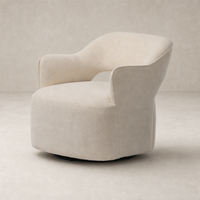 Amira Swivel Chair in Crypton Wayfarer Snow features a plush, curved design for comfort.