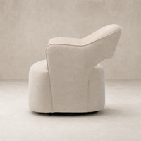 Amira Swivel Chair in Crypton Wayfarer Snow with soft curves and plush texture.