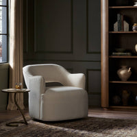Amira Swivel Chair in Crypton Wayfarer Snow, featuring a curved design and soft texture.