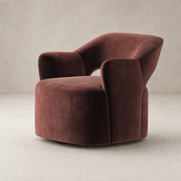 Amira Swivel Chair in Surrey Plum featuring a plush, curved design and soft upholstery.