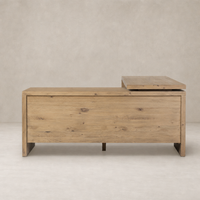 Cedar Rotating Desk in Aged Smoked Oak Resawn with a sleek, modern design.