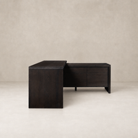 Cedar Rotating Desk in smoked black resawn oak with sleek, modern design and ample storage.
