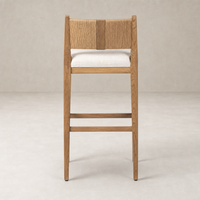 Ava Bar + Counter Stool in Dover Crescent features a modern wooden design and comfortable fabric seat.