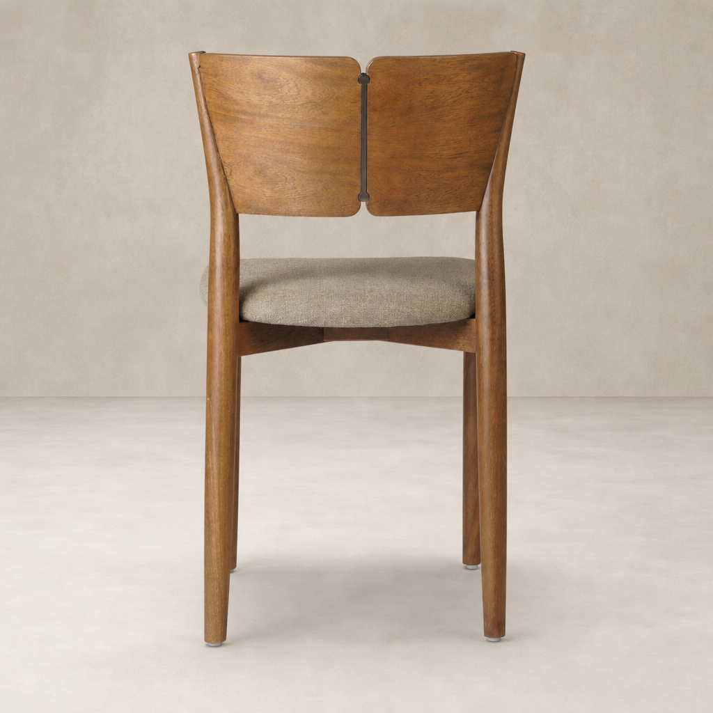 Hayes Dining Chair in Alcala Taupe with elegant wood back and comfortable seat.