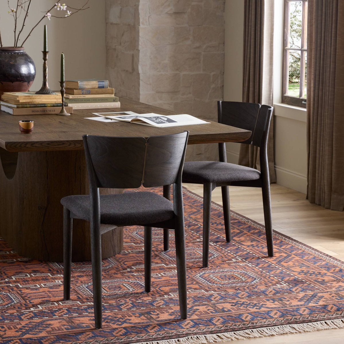 Hayes Dining Chair in Antwerp Noir, featuring a sleek design with natural wood finish.