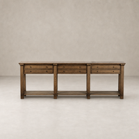Willowdale Console Table in tan oak with four spacious drawers and sturdy design.