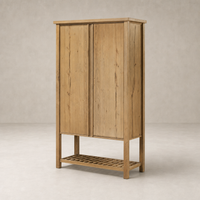 Tokyo Cabinet in aged natural oak featuring double doors and a slatted base.