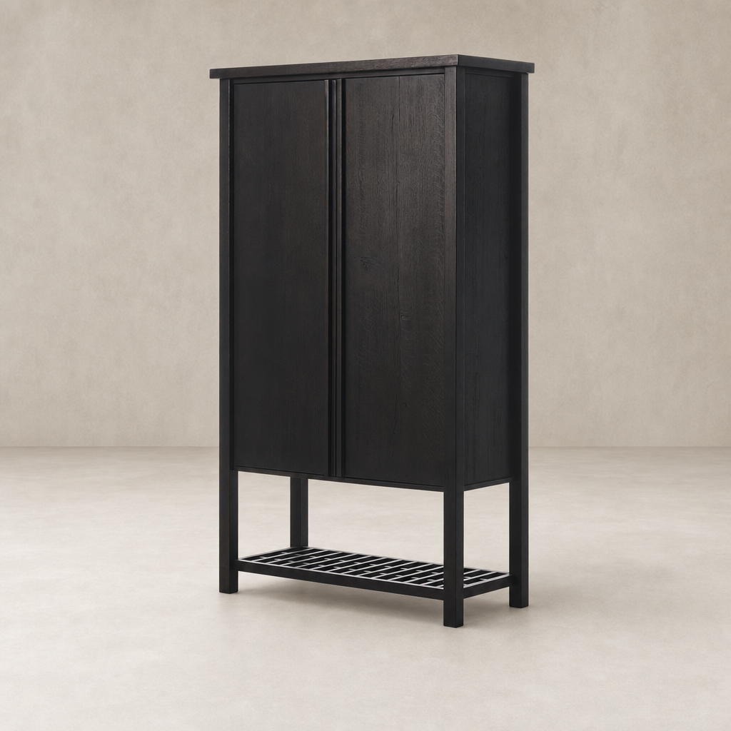 Stylish Tokyo Cabinet in Smoked Black with sleek lines and open shelf.