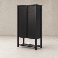 Stylish Tokyo Cabinet in Smoked Black with sleek lines and open shelf.