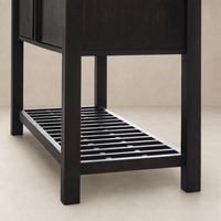Tokyo Cabinet in Smoked Black featuring a slatted lower shelf design.