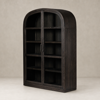 Wide cabinet in dark anthracite oak with arched top and multiple shelves.