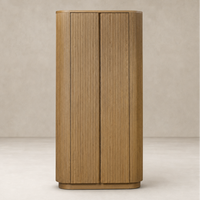 Beatrix Cabinet in Desert Oak featuring vertical slats and rounded edges.