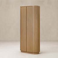 Beatrix Cabinet in Desert Oak featuring a sleek, curved design and grooved texture.