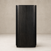 Beatrix Cabinet in cerused black oak with ribbed texture and rounded edges.