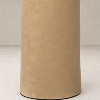 Tan speckled ceramic floor lamp with a smooth cylindrical shape and subtle texture.